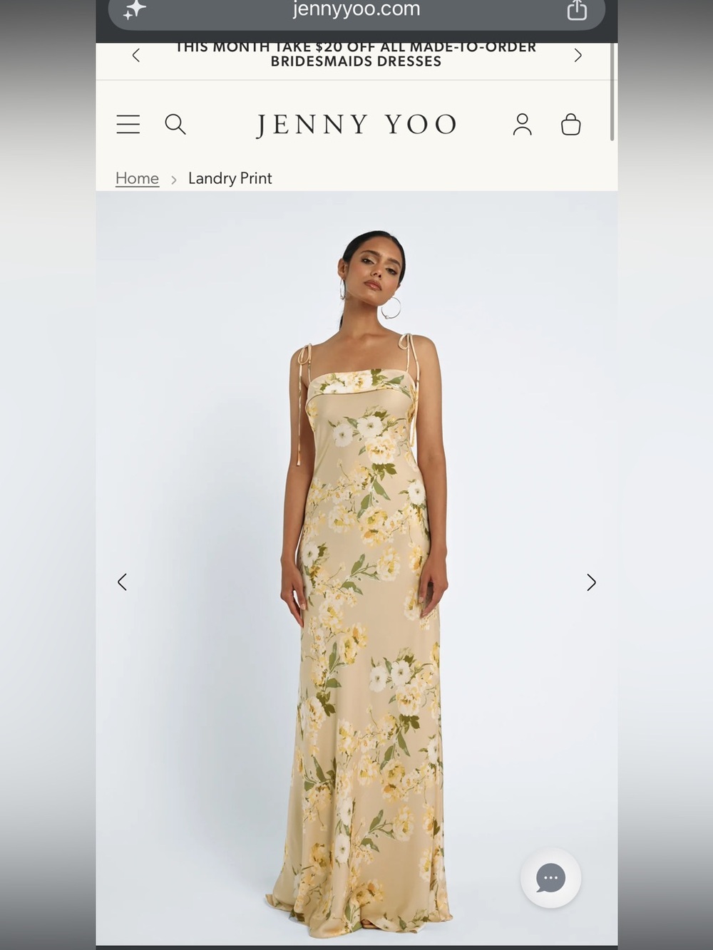 Jenny Yoo Beige Floral Maxi Slip Dress with Spaghetti Straps - Picture 6 of 6
